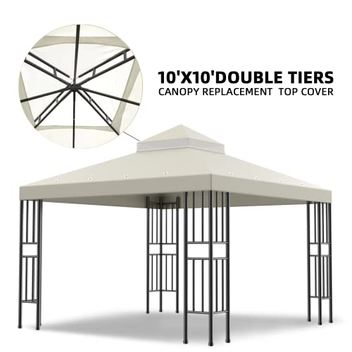 Sumfaller 10X10 Ft Gazebo Replacement Canopy Top Cover Double Tiered Canopy Top Cover For Patio Garden Outdoor Bbq Roof Cover Grill Shelter (Beige) #TOP2