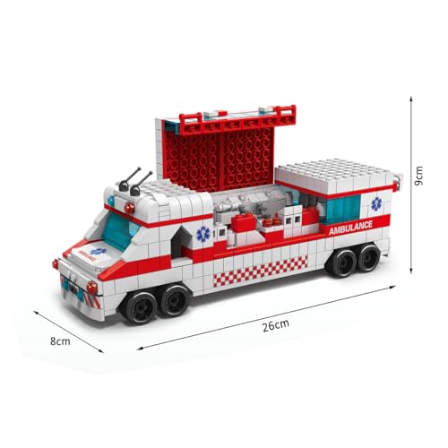 Image of SKY LINE OCEAN 6-in-1 Ambulance Building Block Set Toys | STEM Kit for Kids | Build Rescue Ambulances & Emergency Vehicles (1000+ Pcs) | Birthday Gift for Boys & Girls || 6 Months Structural Warranty
