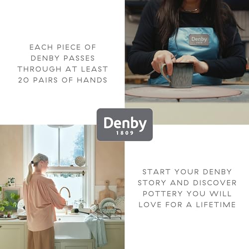 Denby - Halo Dinner Set for 4-16 Piece Tableware - Dishwasher Microwave Safe Stoneware Crockery - Reactive Glaze Black, Grey Colour - Set of 4 Dinner Plates, Small Plates, Cereal Bowls, Coffee Mugs