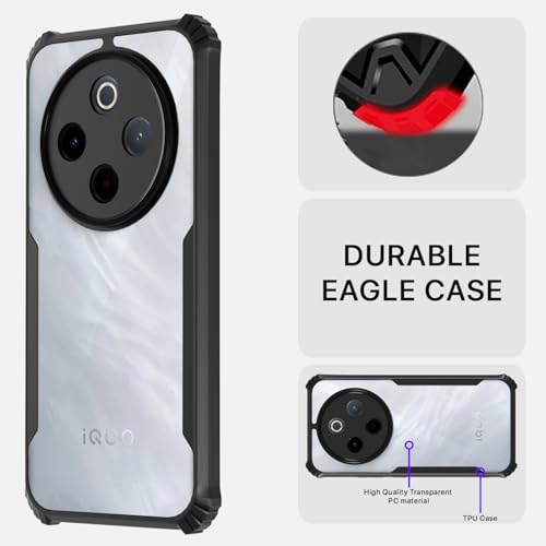 Image of Pikkme Back Cover for Vivo T4 5G / iQoo Z10 5G | Ultra Hybrid Shockproof Case | Full Camera Protection | Raised Edges | Clear Transparent Bumper Case (Black)