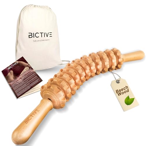 BICTIVE® Rouleau de Massage pour la Maderotherapie en Bois de Hêtre. Masseur Anti-Cellulite. Drainage Lymphatique des Jambes, Masseur Cellulite, Maderotherapie Corps....