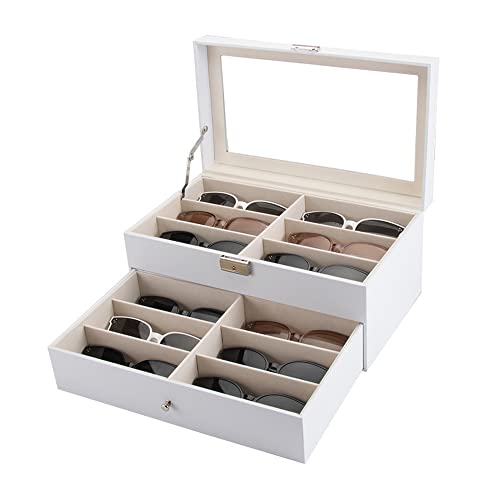 Homeanda White 2 Tiers-12 Grids PU Leather Eye Glasses Eyeglass...