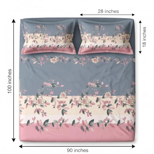 Image of BSB HOME 240 TC Cotton Double Bedsheet with 2 Pillow Covers, Soft & Breathable Bed Sheet for Double Bed, Fade & Wrinkle Resistant, Floral Print, 90 x 100 Inches (228 x 254 cm) - Muted Pastel Botanical