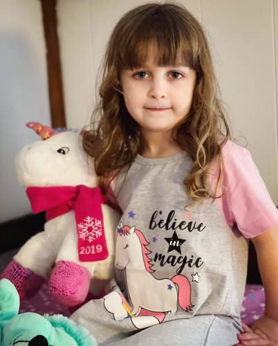 Arshiner Nightgown Girls Short Sleeve Cotton Summer Sleepwear Nighty T Shirt Dress Light Gray 6-7 Years #TOP2