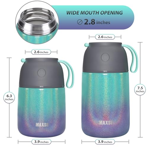 Image of Insulated Thermo Food Jar for Hot & Cold Food for Kids Adult, 17&24 oz Soup Thermal Hot Food Containers for Lunch, Triple Layer Insulation Stainless Steel Food Jar with Spoon(2 Pack Rainbow)