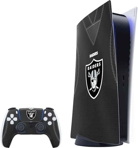 Skinit Decal Gaming Skin Compatible with PS5 Bundle - Officially Licensed NFL Las Vegas Raiders Black & White Design