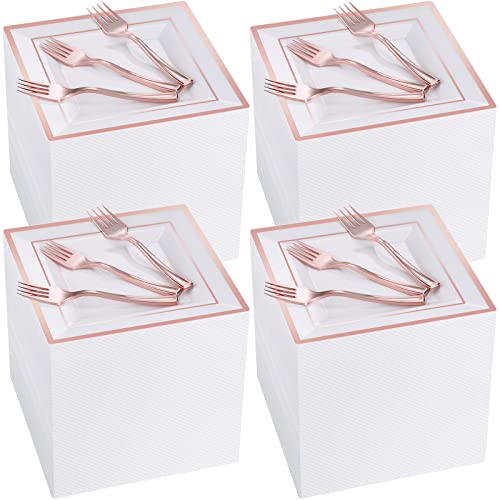 Gandeer 300 Pcs Square Plastic Plates With Forks, Including 150 Disposable Dessert 6.5 Inch & Appetizer Guest Dinner Set For Weddings Parties (Rose Gold) #TOP10