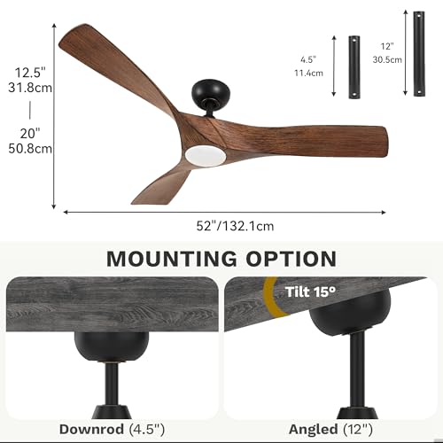 DWVO Ceiling Fan with Light, 52" Ceiling Fan with Remote, LED Tri-Color Temperature, 3 Blade Ceiling Fans Reversible 6 Speeds w/Quiet DC Motor for Bedroom, Living Room, Dining Room, Patio