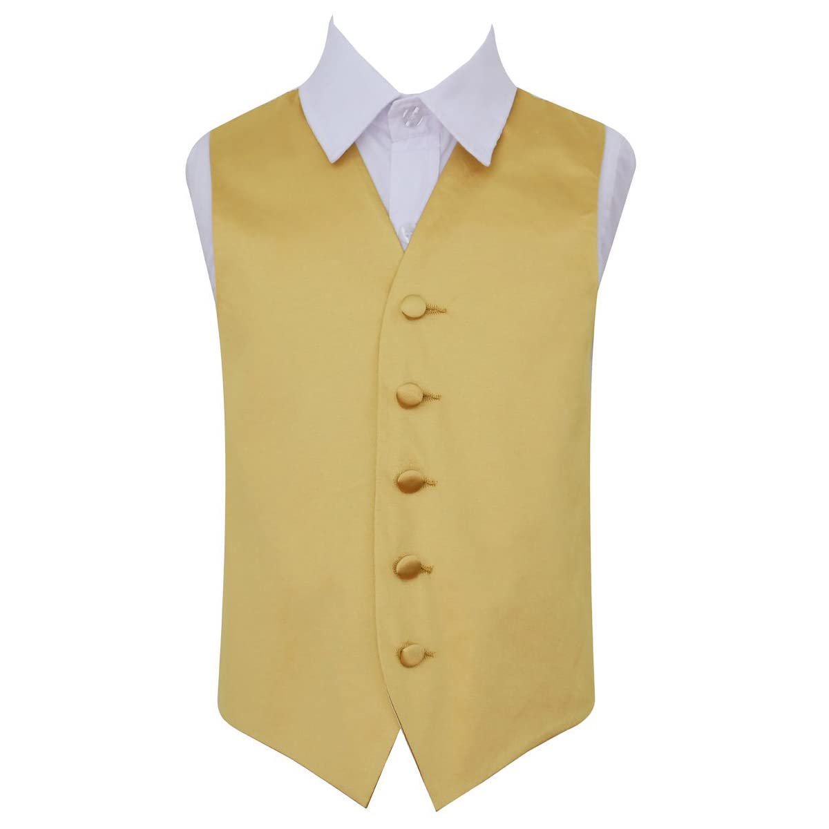 DQT Boys Plain Satin Waistcoat - Wedding Pageboy Formal Suit Vest - Gold 2 Years (22")