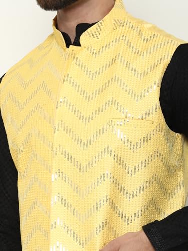 Image of SOJANYA (Since 1958 Men's Pure Cotton Kurta and White Pyjama with Sequins Nehru Jacket