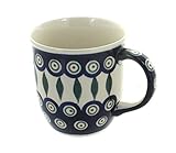 Polish Pottery Coffee/Tea Mug 12 oz Peacock Leaves