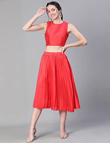 Image of oxolloxo Women Red Dupion Silk Pleated & Elasticated Skirt