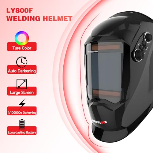 MIGBLOOM Welding Helmet Auto Darkening Ture Color Welding Hood with Large Viewing Screen 3.93x3.66 4 Arc Sensor Wide Shade 4/9/13 for Cut/Grind/Stick/Mig/Tig