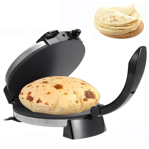 Eléctrica Roti Maker 1500W, bandeja antiadherente para hornear, temperatura ajustable, calentamiento rápido y uniforme, ideal para hacer tortillas, panqueques, crepes, pita y más