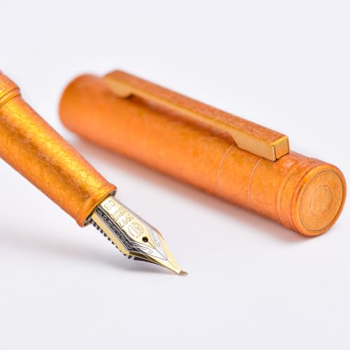 Image of Hongdian 1851 Forest Fountain Pen Golden Ice Flowers, Bent Nib Classic Design with Converter and Metal Pen Case