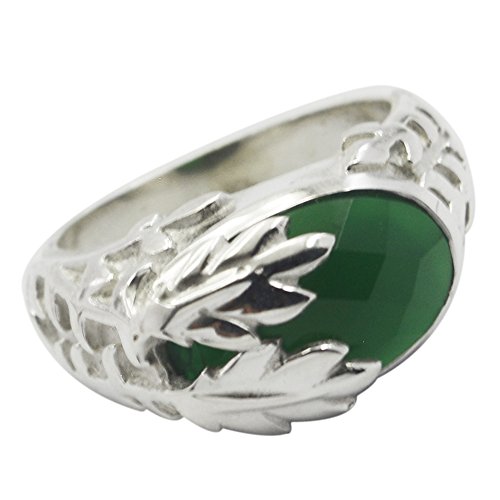 Image of 55Carat Genuine Green Onyx Ring Antique Sterling Silver Bezel Setting Jewelry Size 4,5,6,7,8,9,10,11,12