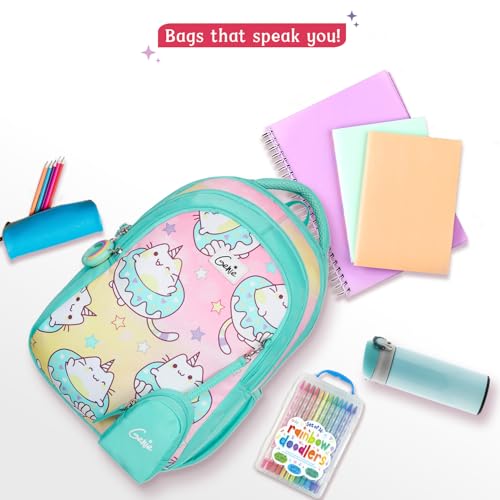 Image of Genie School Backpack for Girls |15 In-20 Ltr with Three Compartments,Side Pockets and Light Weight with Padded Shoulders |Best for Books,Stationery, Lunch Box & Essentials