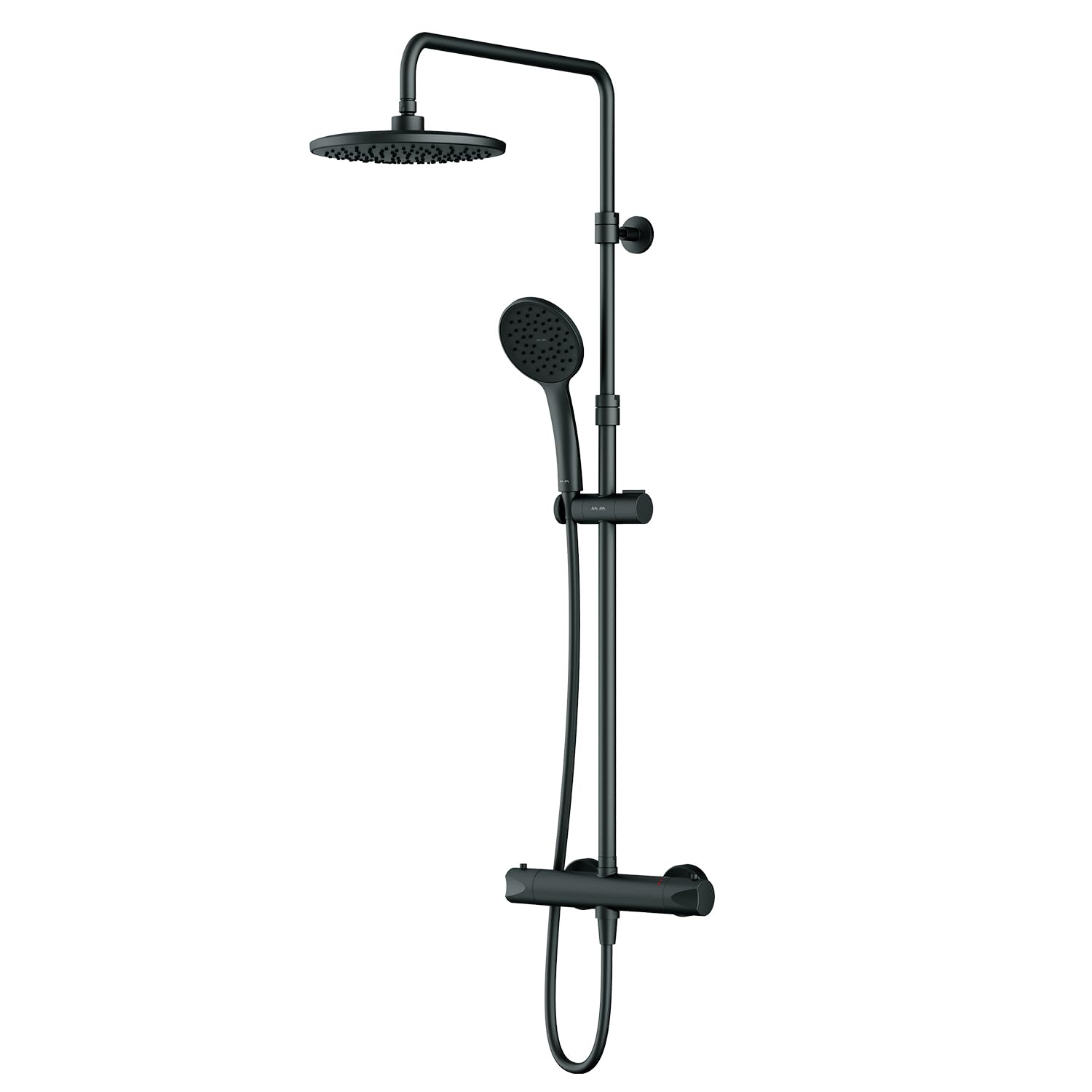 AM.PM Hit - Duschsystem Schwarz matt mit Thermostat, Komplettes Duschset mit Regendusche & Handbrause, Duscharmatur mit Duschsäule & Brauseschlauch, Brauseset mit Thermostat, Schwarz matt