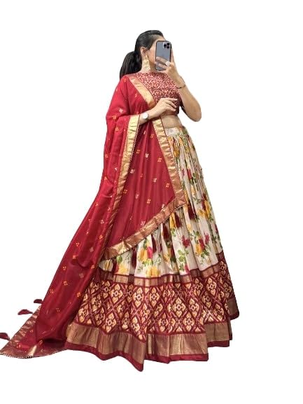 Womens' Wear Tussar Silk With Patola Printed Lehenga Choli Patola Print With Foil Work Chaniya Choli