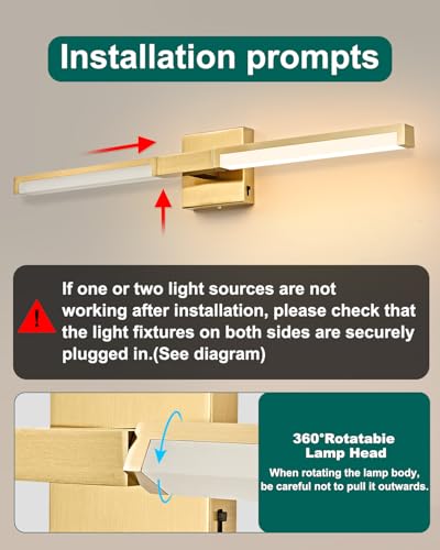 Image of OKELI 32 Inch Bathroom Vanity Light Fixtures, Gold Modern Light Fixtures Over Mirror, 16W 5CCT Dimmable Wall Light