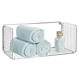 mDesign Wide Metal Wire Farmhouse Wall Decor Storage Towel Organizer Shelf for Bathroom, Entryway, Hallway, Mudroom, Bedroom, Laundry Room - Wall Mount - Chrome
