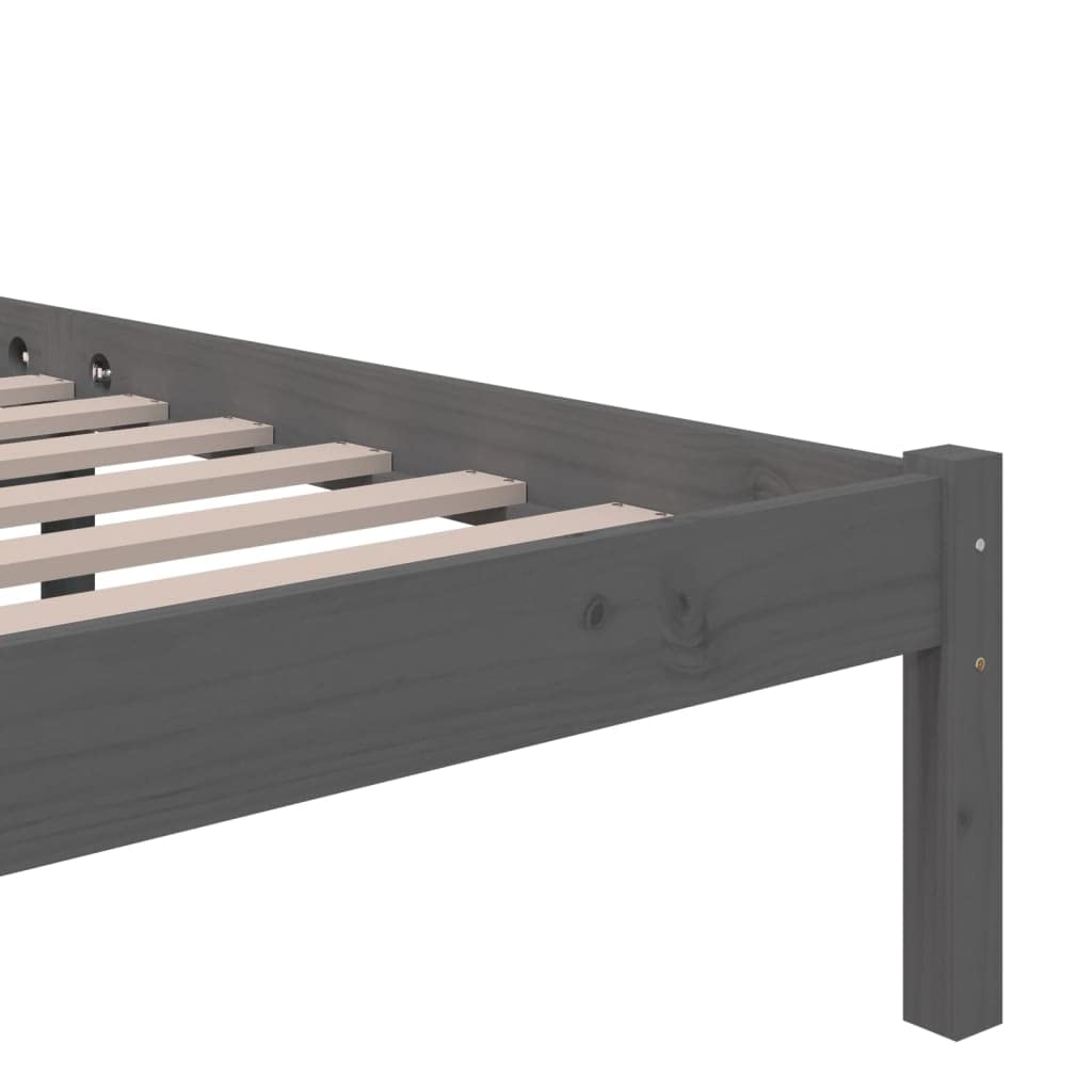 Lite drewno sosnowe Nowoczesna sypialnia 135x190 cm Szary | Rama łóżka podwójna 135x190 cm szara lite drewno sosnowe z zagłówkiem stabilna