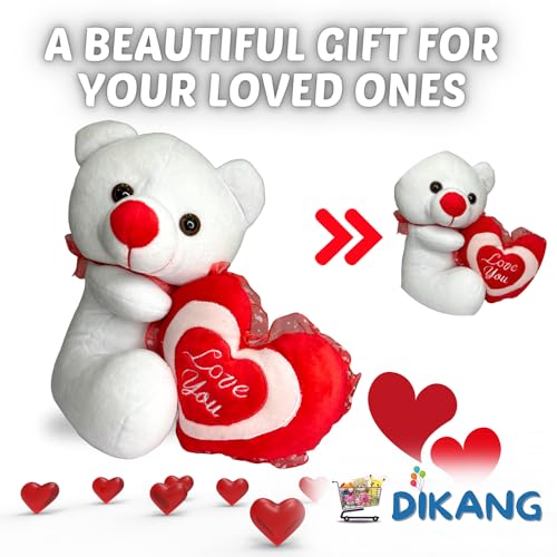 Image of DIKANG Premium Teddy Bear with Love for Valentine's Day Gift | Valentine Gift for Boyfriend /Girlfriend /Husband /Wife - 30cm (White)