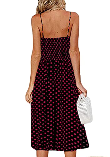 Image of YMING Womens Summer Spaghetti Strap Dresses Button Down Floral Sundress High Waist Swing Midi Dress with Pockets
