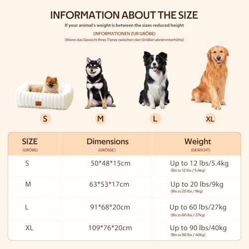 CareCooo Flauschiges Hundebett Kleine Hunde, Waschbar Abnehmbar, Rechteckig, rutschfest & Komfortabel, Hundekörbchen, Hundekissen für Welpen, weiß, S(50x48x15cm)