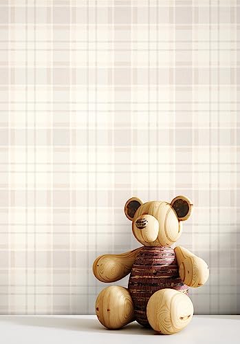 NEWROOM Papel pintado Beige A Cuadros Tejido no Tejido - Moderno Crema Blanco Strisce Línea Casa de Campo