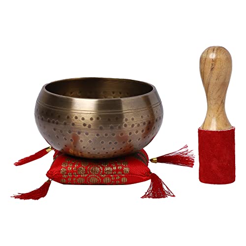 KPAVIR Hand-Hammered Tibetan Singing Bowls Set Musical Instrument for Meditation with Stick and Cushion (Bowl Size - 5 Inches)