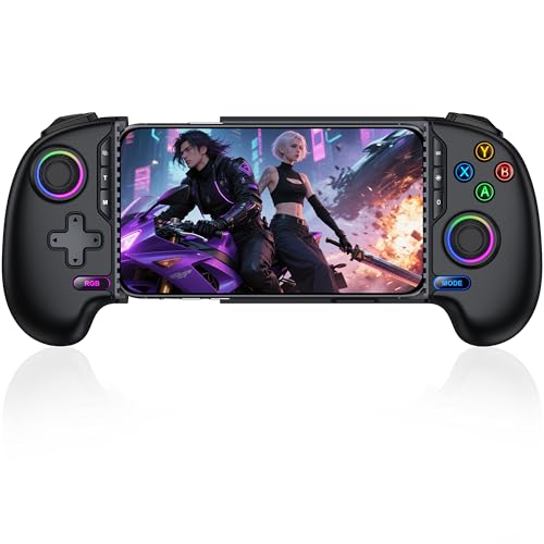HASACOOL Wireless Mobile Game Controller for iPhone/Android with Hall Effect Joystick Phone Case Support RGB Lights - Compatible with Xbox Cloud/Steam/COD/Roblox Ergonomic Grip Phone Controller