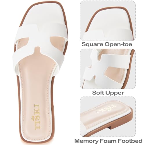Image of Sandals for Women Dressy Comfortable Flat Open Toe Casual Cute Trendy Shoes Soft Faux Leather Slip On Ladies Slides for Summer