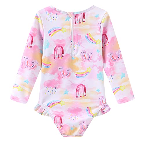 Image of Baby Girls One Piece Swimsuits Long Sleeve Rash Guard for Kids Girls UPF 50+ Sun Protection Swimshirts