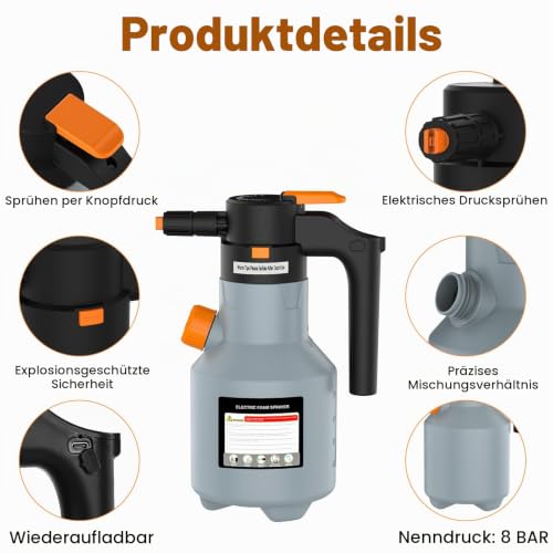 Drepint Elektrischer Schaumsprüher 2 l mit 8 bar und zwei Düsen – Bild 3