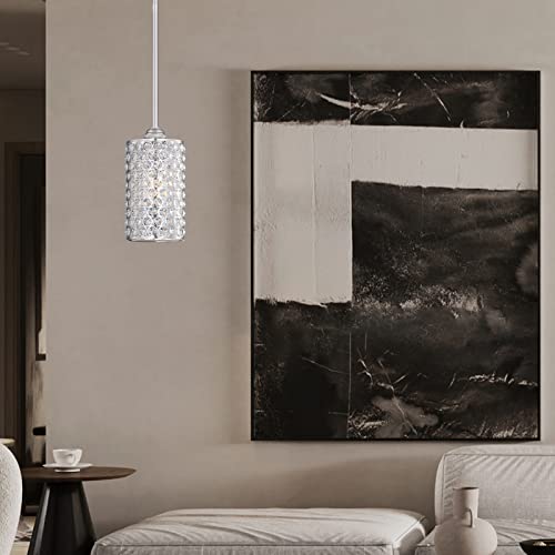 1 Light Hanging Kitchen Island Crystal Pendant Lighting Modern Concise Pendant Light Fixture Brushed Nickel Finish With Crystal Plate Metal Shade For Bar, Dining Room, Corridor,Living Room #TOP6