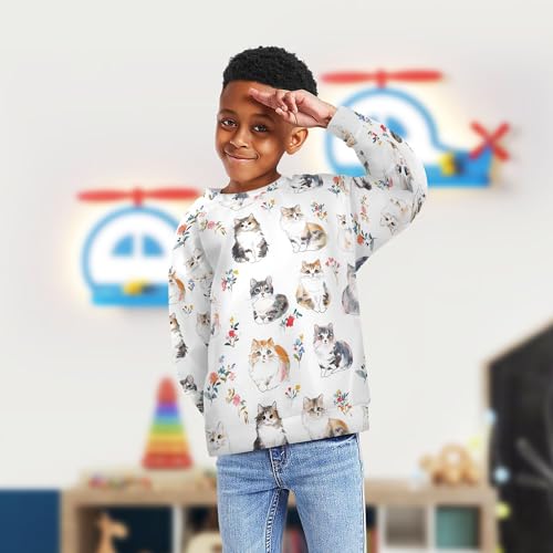 JUNZAN Cartoon American Curl Cats White Little Girls Hoodie Sweatshirt Long Sleeve Tops Clothing Shirts Camping 4T4