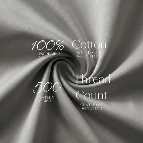 Image of Beckham Hotel Collection Pillowcases King Size Set of 2, Cool Touch Cotton Sateen Fabric, 500TC, Silky Smooth & Soft, Open End, Gray