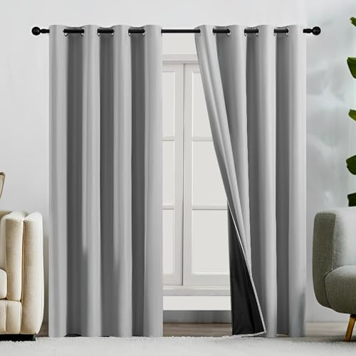 HONGHCL Cortinas Blackout 100% - Cortinas para Recamara y Sala con Forro Negro, Ultra Livianas, Alta Privacidad Ideal para Dormitorios, Apartamentos