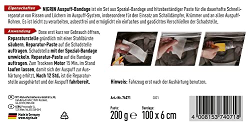 NIGRIN Auspuff-Bandage 100 cm, asbestfrei, repariert schnell und dauerhaft Risse und Löcher, 200 g