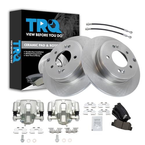 Image of TRQ Rear Brake Pad and Rotor Set Ceramic Rotors Calipers Hoses Compatible with 2006 Hyundai Sonata To 2 /28 /06 Production Date
