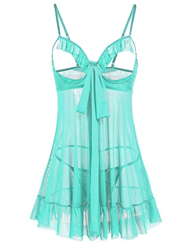 Avidlove Lingerie for Women Chiffon Babydoll V Neck Mesh Sleepwear Strap Chemise