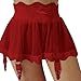 ROSVAJFY Women's Sexy Mesh Lace Mini Skirt with Metal Clips Garter Belt and Panties High Waist Cross Straps Short Dress (Burgundy)