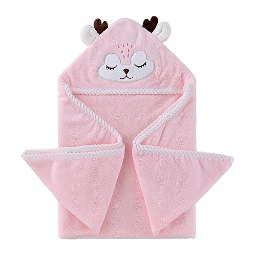 Image of Jay & Ava Plush Coral Fleece 31.5"x 31.5" Hooded Baby Towels - Ultra Soft, Super Absorbent - 3D Animal Design Baby Towels with Hood for Baby Toddler, Boys and Girls - (Pink Deer)