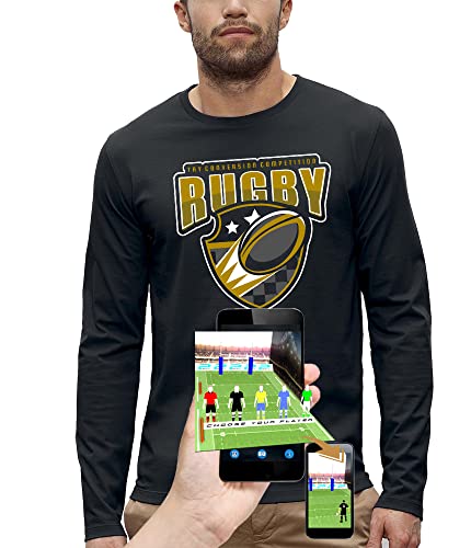 T-shirt 3D réalité augmentée homme style rugby - Vêtement manches longues imprimé innovant