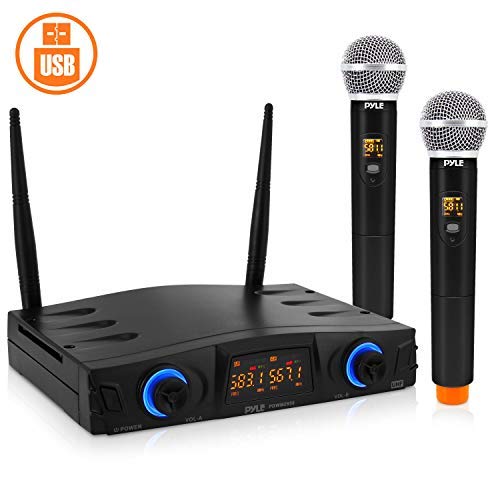 Compact UHF Wireless Microphone System - Pro Portable Dual Channel Desktop Digital Mic