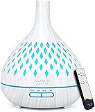 ASAKUKI 400ml Difusor Aceites Esenciales con Control Remoto, Humidificador Ultrasónico, Difusor de Aroma de Madera con 14 Luces LED y Apagado Automático sin Agua, para Casa, Yoga, Oficina, Blanco