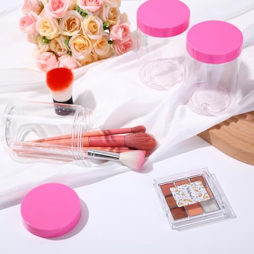Image of Patelai 4 Pcs Plastic Jars Wide Mouth with Lids,10 Ounce,Pink