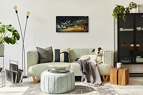 Horloge sur Toile Art Moderne Toile Lumineuse Ville Nuit 60x30cm