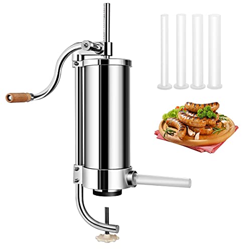 RELAX4LIFE Wurstpresse 3 L manuell, Wurstmaschine mit 4 Wurstfüllrohren, Wurstfüllmaschine aus Edelstahl&Aluminium…